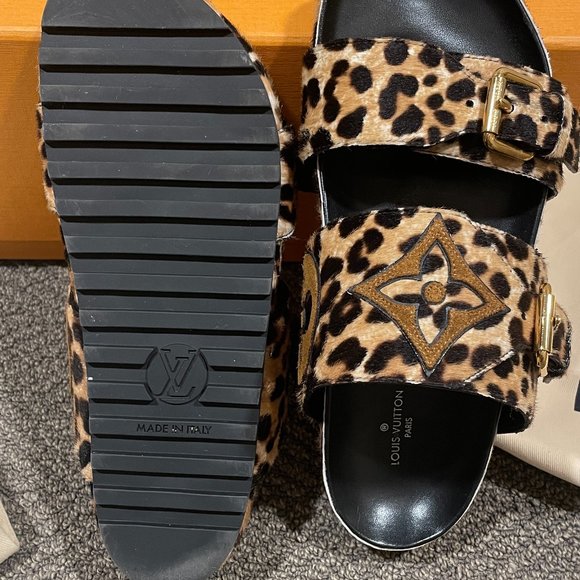 Louis Vuitton Calfskin Pony Hair Leopard Bom Dia Mule Sandals with Original Box - Picture 6 of 8
